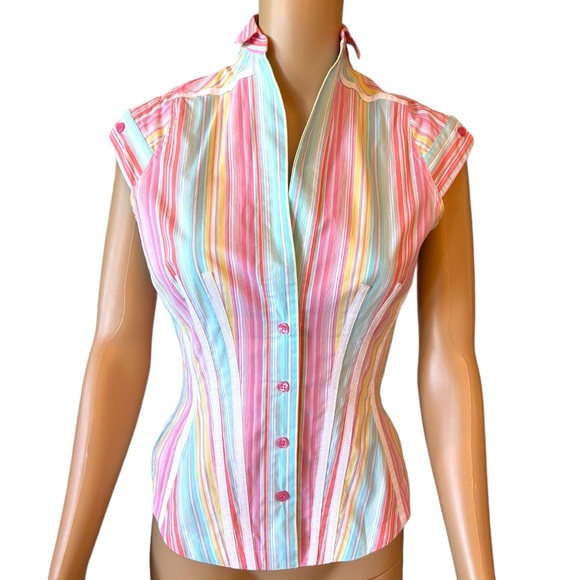 🎁 Byron Lars Pastel Stripe High Color Top Size 4 - Picture 1 of 8